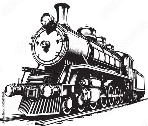 Steam locomotive, retro, vitnage, transport. Hand drawn vector illustration	
