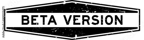 Grunge black beta version word hexagon rubber seal stamp on white background