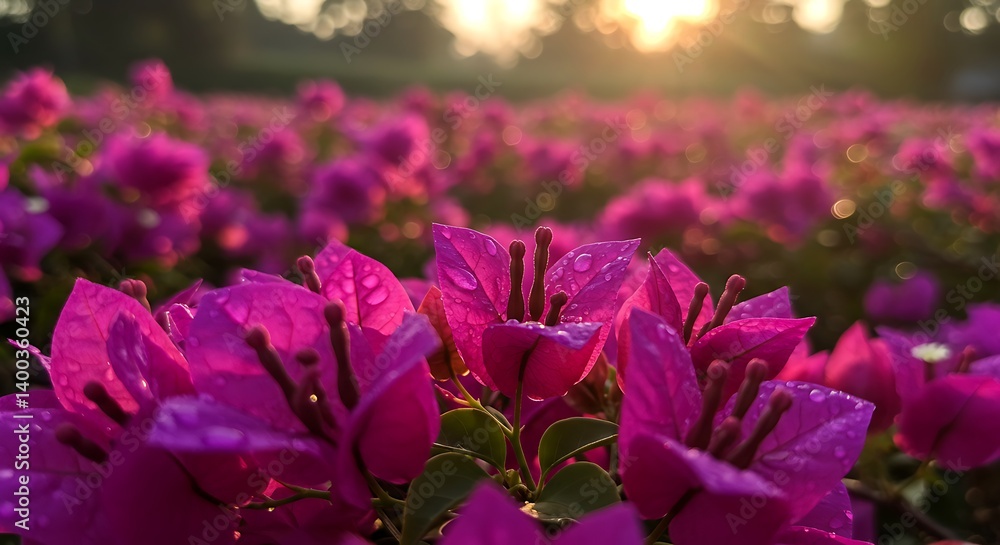 Golden Hour Bougainvillea: Vibrant Purple Blooms at Sunset AI Generated Golden Hour Bougainvillea: Vibrant Purple Blooms at Sunset AI Generated