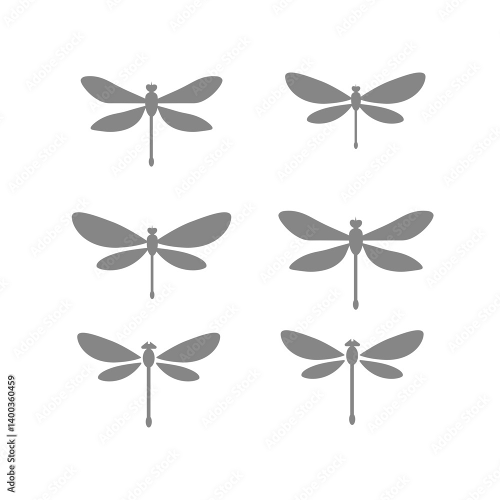 Set of grey dragonflies silhouette Set of grey dragonflies silhouette