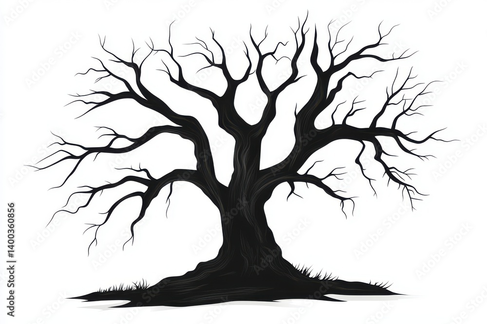 Obraz premium Silhouette of a leafless tree isolated on white background