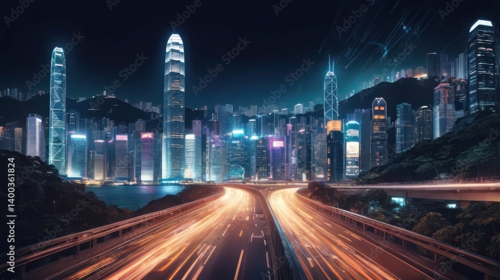 Obraz premium night traffic in hong kong