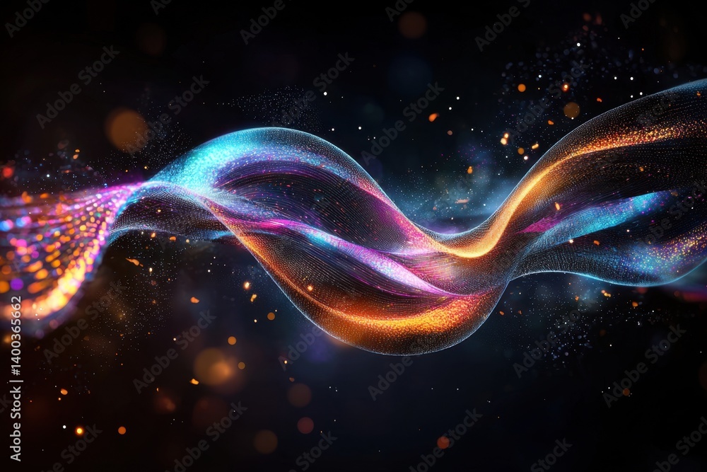 Dynamic abstract dna strand glowing with vibrant colors in a dark space digital art colorful environment creative concept for scientific exploration
