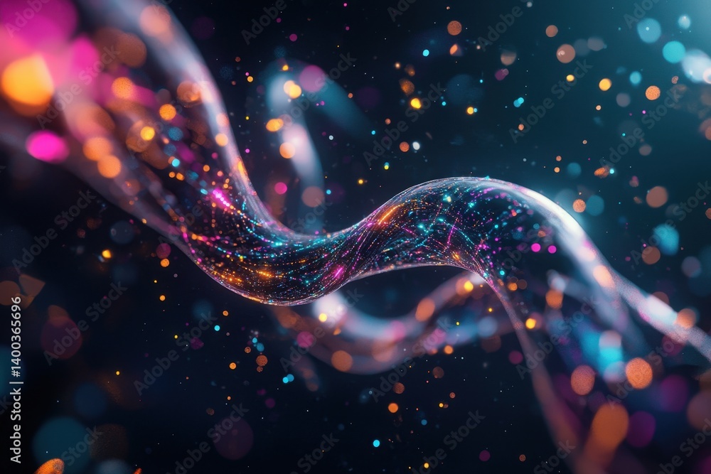 Dynamic dna strands in abstract visualization digital art futuristic environment vivid colors and motion conceptual science artistic representation