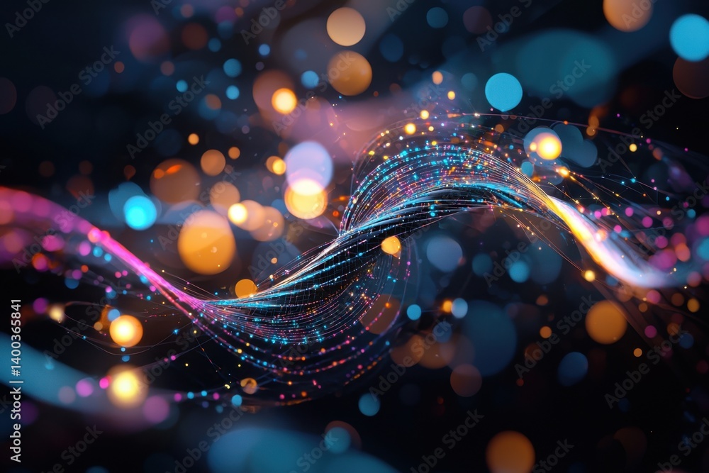 Dynamic visualization of dna strands in abstract style digital art creation vibrant colors futuristic environment conceptual design for scientific exploration