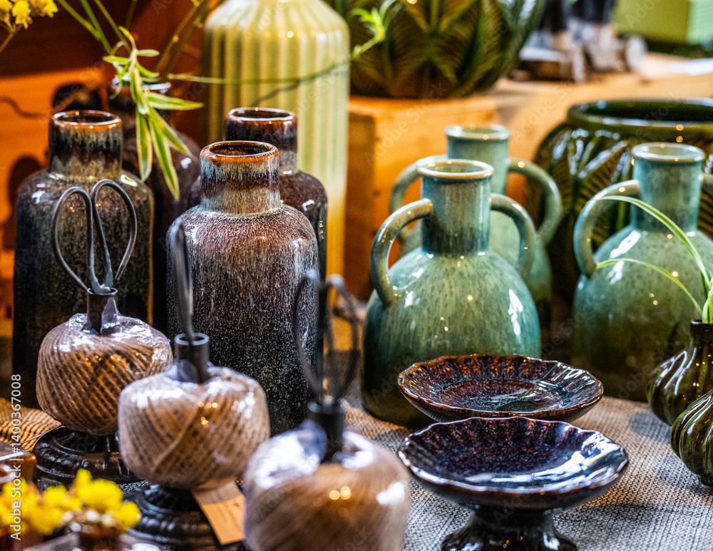 ceramic vases and decorative items.
