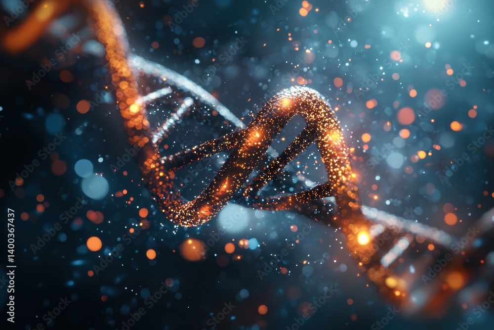 Artistic interpretation of dna strands with glo standard vibrant lighting abstract environment futuristic concept science imagery captivating visuals