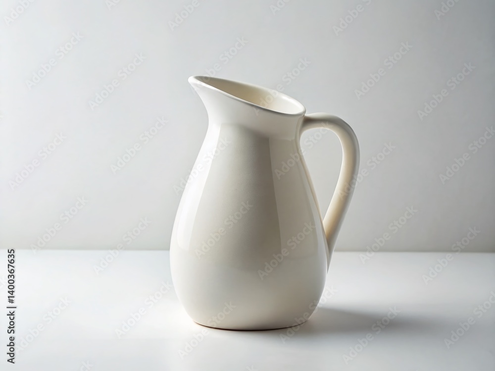 Minimalist White Ceramic Jug on White Background - Simple Still Life Photography Minimalist White Ceramic Jug on White Background - Simple Still Life Photography