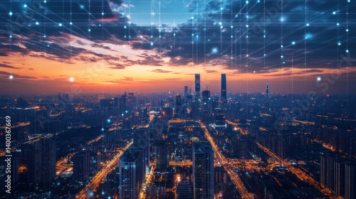 Wallpaper Mural Sunset Cityscape with Network Connections Torontodigital.ca