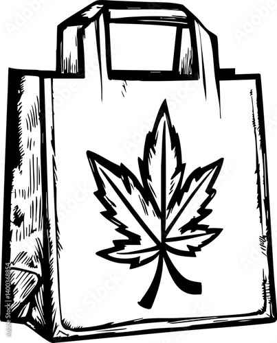 Eco-friendly cannabis shopping bag urban market graphic design creative environment artistic viewpoint sustainable concept