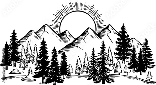 Mountain landscape at sunrise nature illustration scenic view tranquil environment artistic perspective