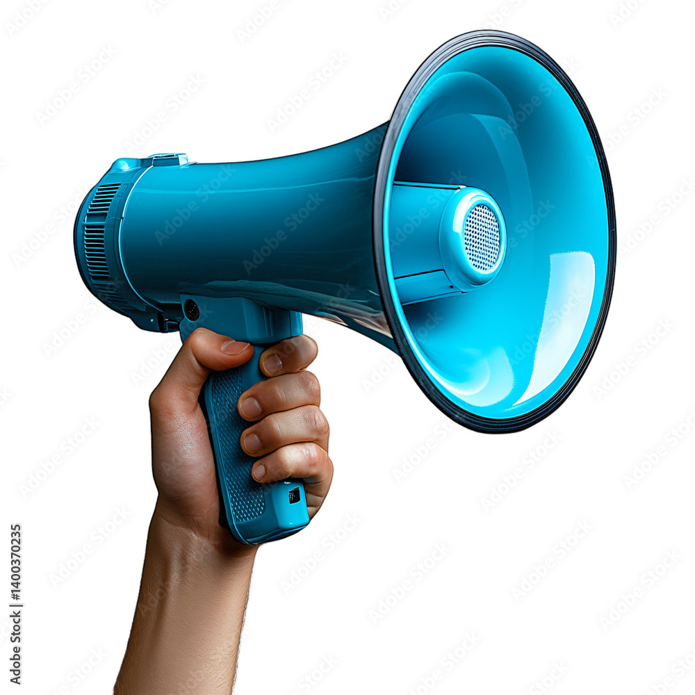 custom made wallpaper toronto digitalHand holding a blue megaphone for advertising, marketing promotions, announcements isolated on transparent background. Perfect for sales, events, and urgent communication.