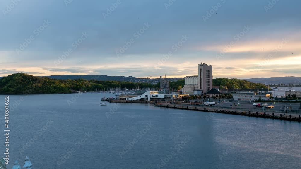 UHD Time-Lapse of Oslo's Vibrant Harbor and Docking Ships at Dusk UHD Time-Lapse of Oslo's Vibrant Harbor and Docking Ships at Dusk