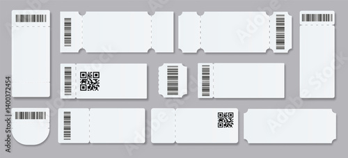 Ticket Empty template. Concert movie theater boarding blank white tickets lottery coupons . Vector