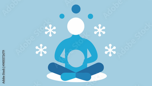 Stress Relief A figure with a stress ball in hand surrounded by snowflakes symbolizing the cooling effect of cryotherapy on stress reduction.