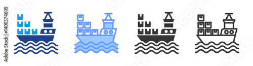 Sea Freight icon set multiple style collection