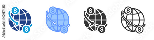 International Trade icon set multiple style collection