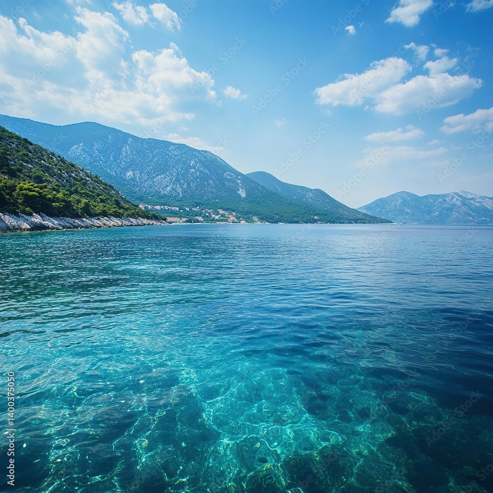 Fototapeta premium Beautiful ocean, sea, and nature landscape for an outdoor summer vacation. World Oceans Day and environmental protection concept.