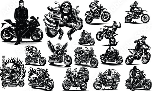 Vector Art Bikers Set 2 Stylish Motorcycle Graphics