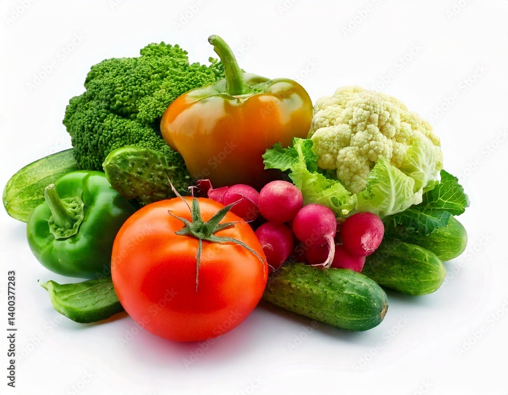 Fresh vegetable with leaves isolated on white background