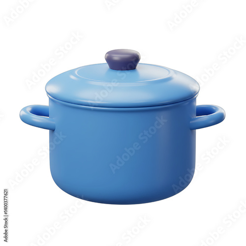 Light Blue Enamel Stock Pot with Lid and Handles - 3D Render