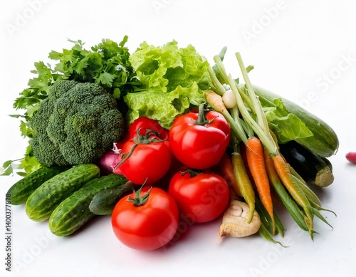 Fresh vegetable with leaves isolated on white background