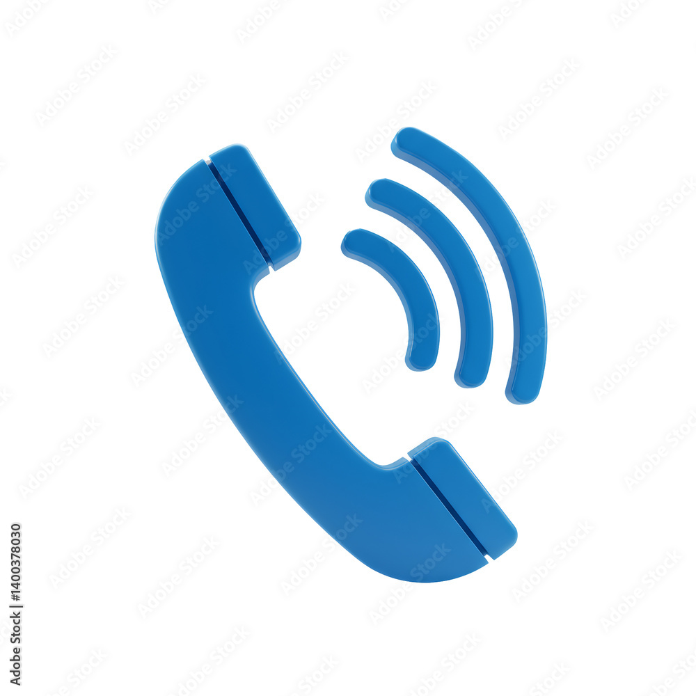 Blue 3D Phone Icon with Signal Waves on Transparent Background Blue 3D Phone Icon with Signal Waves on Transparent Background