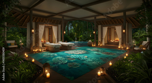 Wallpaper Mural Tropical Spa Resort Interior At Night Torontodigital.ca