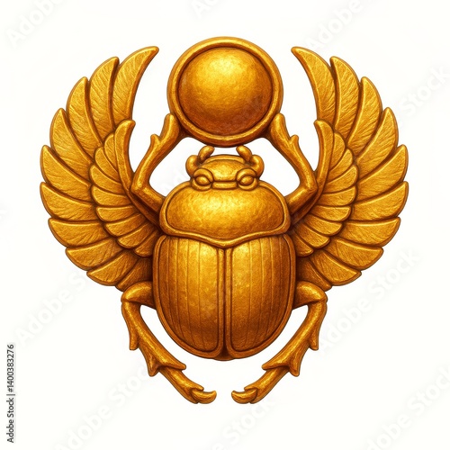 Ancient Golden Scarab Slot Machine Icon, Egyptian Mythology Themed, Isolated on White