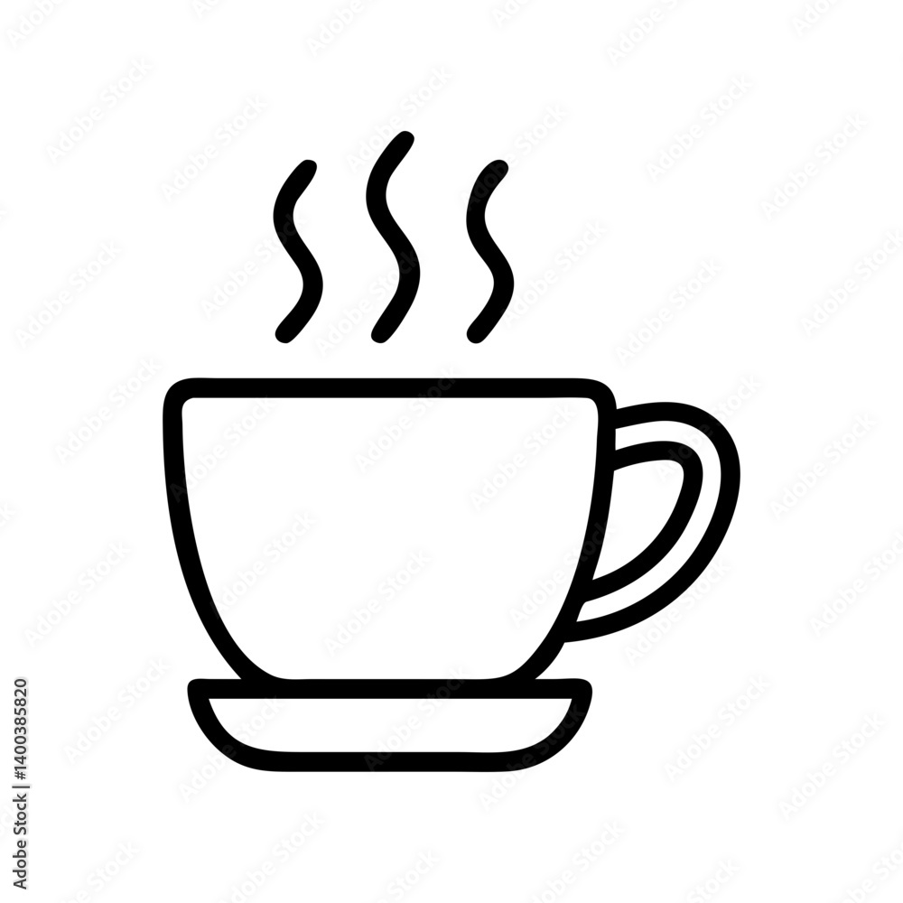 Modern line art vector illustration of a coffee cup icon with steam rising in minimal flat design Modern line art vector illustration of a coffee cup icon with steam rising in minimal flat design
