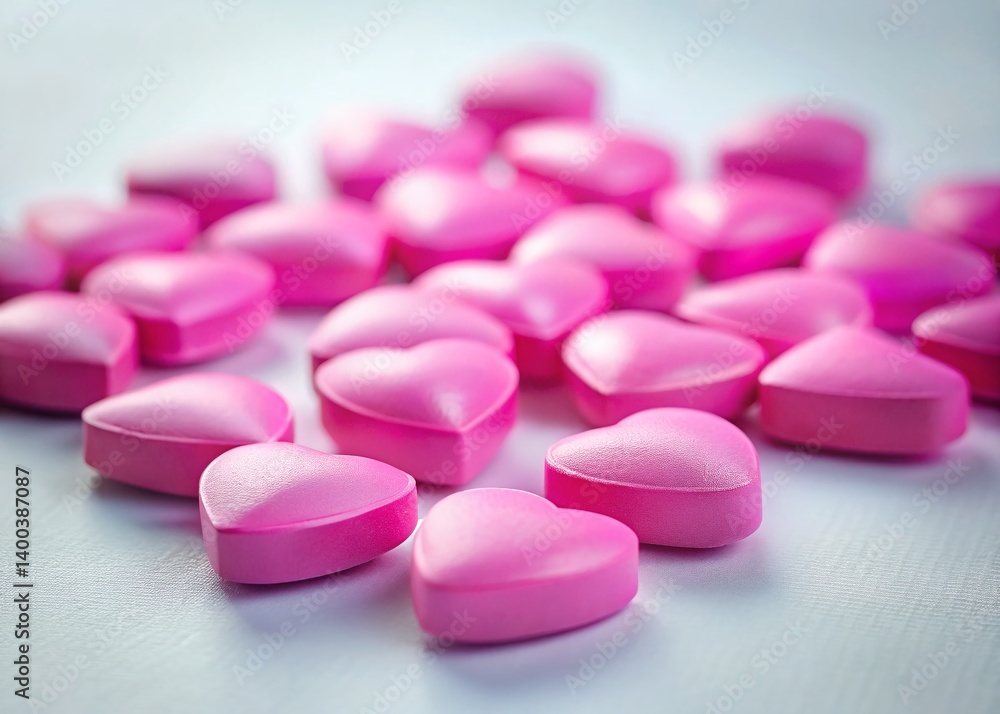 Miniature Pink Heart Pills: Close-Up Tilt-Shift Stock Photo Miniature Pink Heart Pills: Close-Up Tilt-Shift Stock Photo