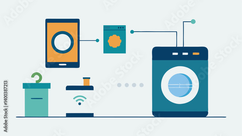 Connected Washer Dryer A laundry room with a smart washer and dryer featuring a digital interface that allows users to startstop cycles remotely and track their laundry progress