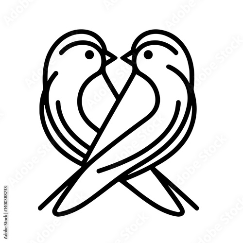 Minimalistic black-and-white illustration of lovebirds in clean vector style