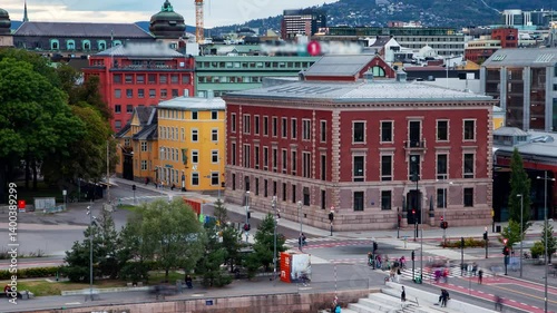 Cloudy Day Timelapse of Oslo's Architectural Marvels and Traffic