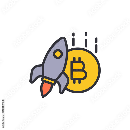 Bitcoin boost colored icons, minimalist vector illustration ,simple transparent graphic element .Isolated on white background
