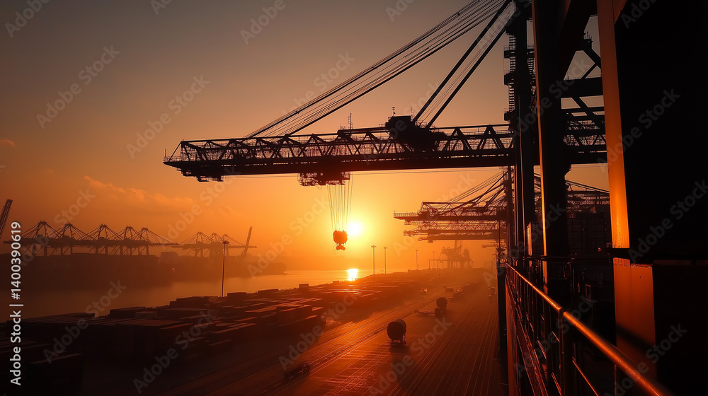Sunrise at the Shipyard with Crane and Logistics in Motion Sunrise at the Shipyard with Crane and Logistics in Motion