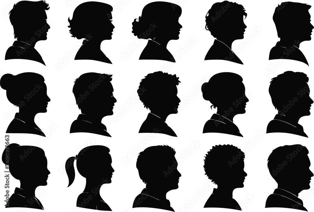 Silhouette profile portraits of diverse people vector art design graphic resource template for artists
Silhouette profile portraits of diverse people vector art design graphic resource template for artists