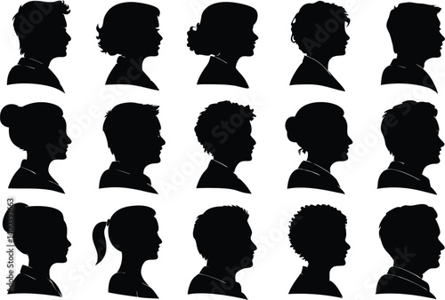 Silhouette profile portraits of diverse people vector art design graphic resource template for artists


