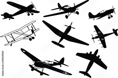 Vintage airplane silhouette collection vector illustration for aviation enthusiasts and historical aircraft designs


