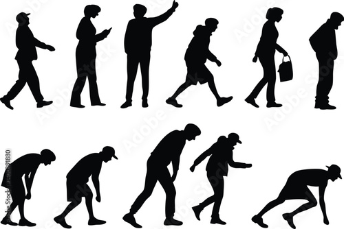 Walking people silhouettes vector art illustration of diverse individuals in various poses and activities


