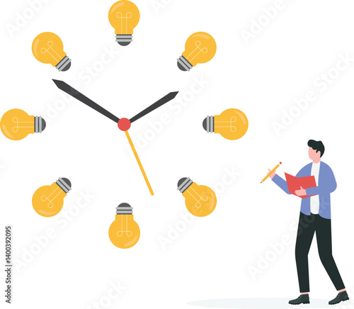Businessman searching for opportunities in hot air balloon light bulb-Business concept vector

