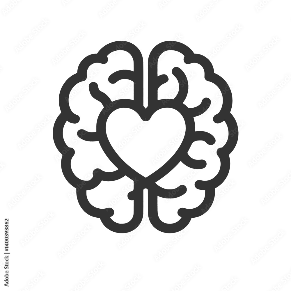 Emotional Intelligence Icon - Minimalist Brain Outline with Integrated Heart Symbol Vector Emotional Intelligence Icon - Minimalist Brain Outline with Integrated Heart Symbol Vector