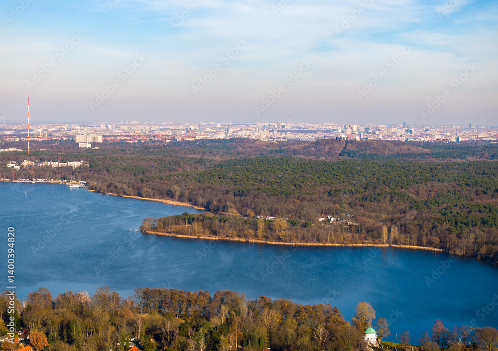 Naklejka premium Berlin in Germany at a lake from the air