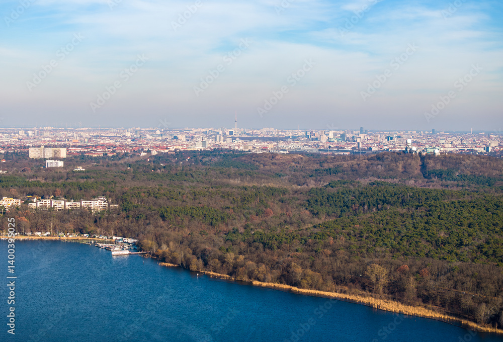 Fototapeta premium Berlin in Germany at a lake from the air