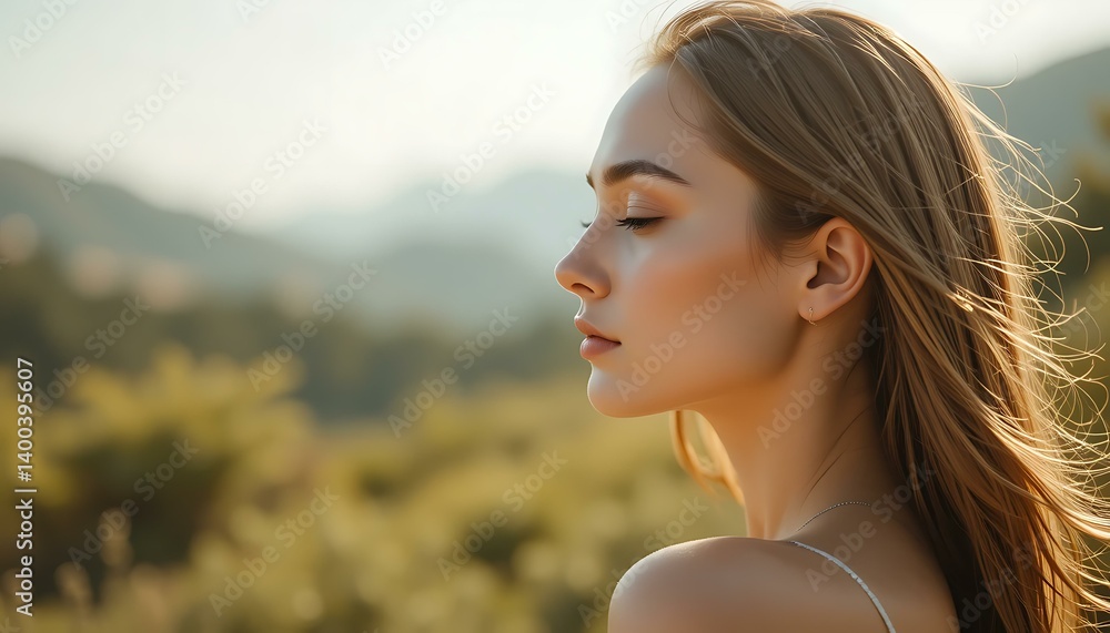 Stunning Woman with Long Blonde Hair in Golden Sunlight Stunning Woman with Long Blonde Hair in Golden Sunlight