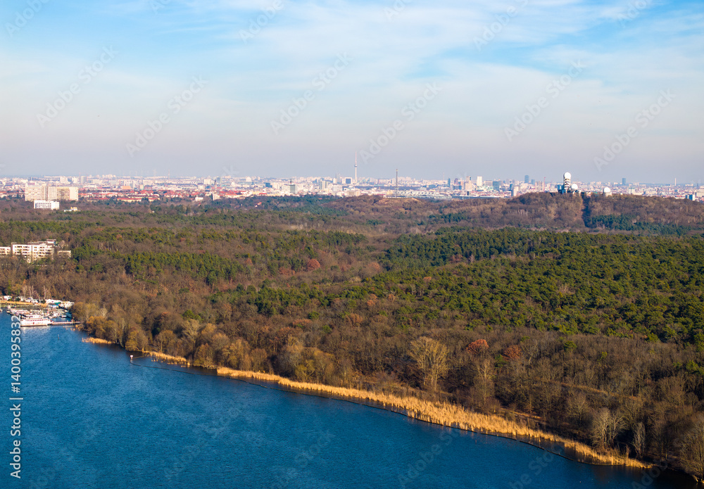 Fototapeta premium Berlin in Germany at a lake from the air