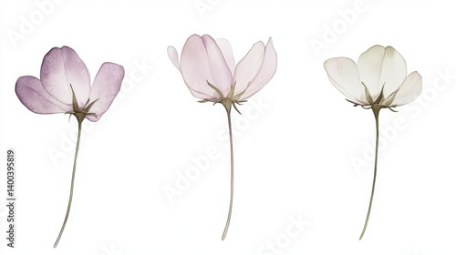 Fototapeta Naklejka Na Ścianę i Meble -  Ethereal cosmos flowers in delicate watercolor art on white background capturing floral elegance and artistic expression with soft light and graceful composition