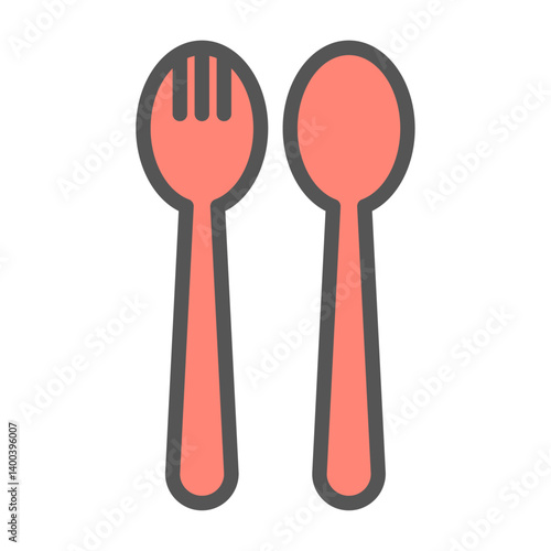 cutlery filled outline icon. spoon and fork color line illustration.