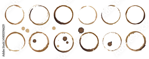Vector coffee cup stains, Isolated On White Background, tea ring stamps Illustration