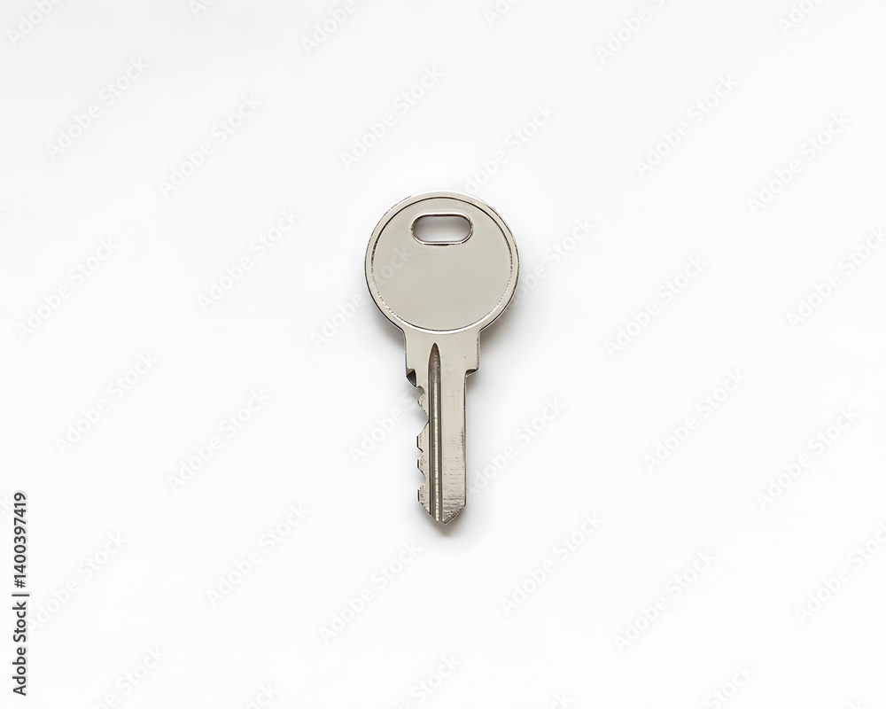 Plain metal house key isolated on white background. No branding or engravings. Simple security concept, essential access tool. Plain metal house key isolated on white background. No branding or engravings. Simple security concept, essential access tool.